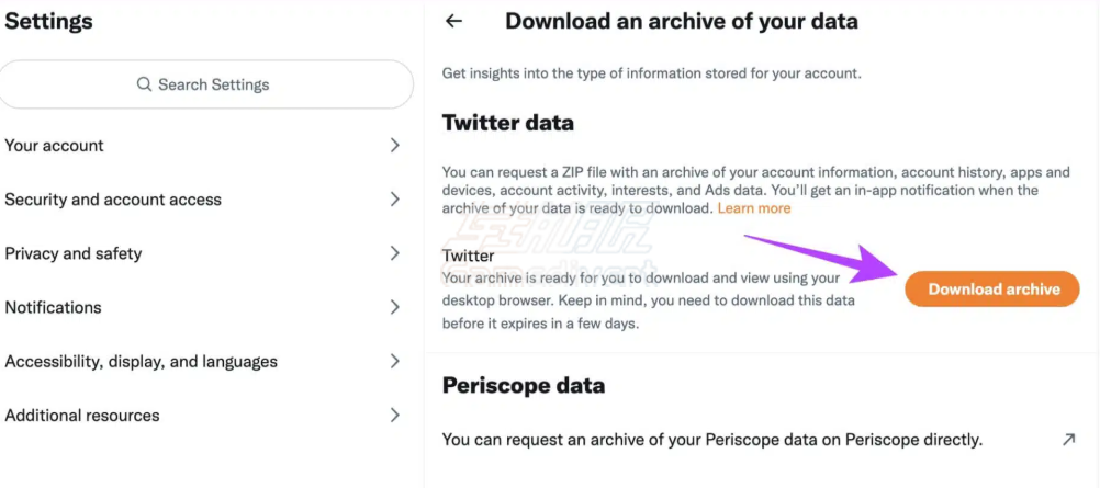 点击下载存档按钮 Twitter,推特,X,Twitter存档下载,推特数据备份,获取推文历史记录,推特账户数据导出,X平台数据存档,推特存档内容解析,推特存档常见问题,X怎么查看历史浏览记录,推特X首页,推特X账号购买,推特X官网,推特X如何访问