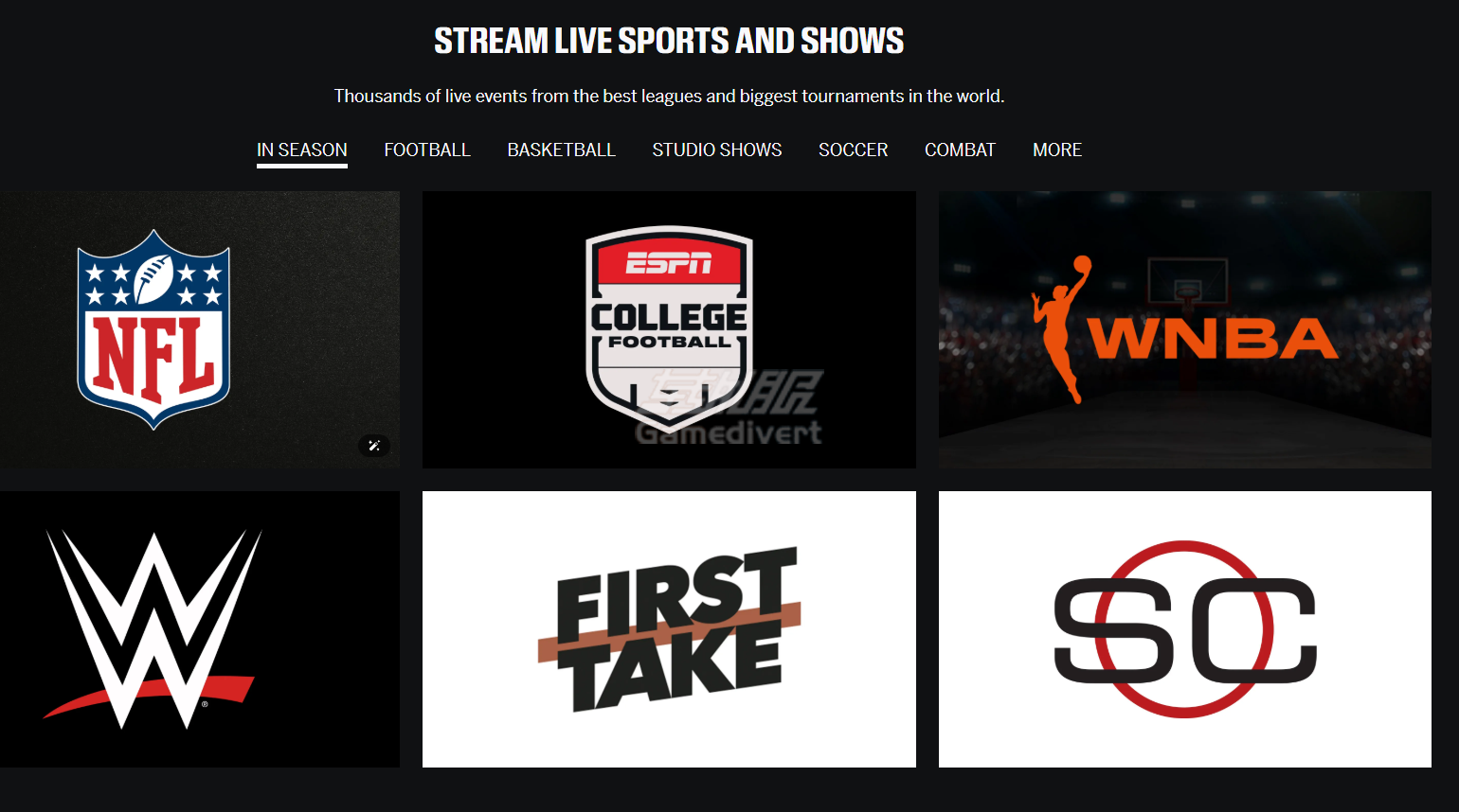 ESPN,ESPN+,ESPN+共享账号,ESPN+订阅,ESPN+内容,ESPN与ESPN+区别,Hulu + Live TV,ESPN3,ESPNU,ABC频道,体育赛事直播,英格兰足球联赛,Disney+捆绑包,如何观看ESPN,ESPN+月费,ESPN+设备支持