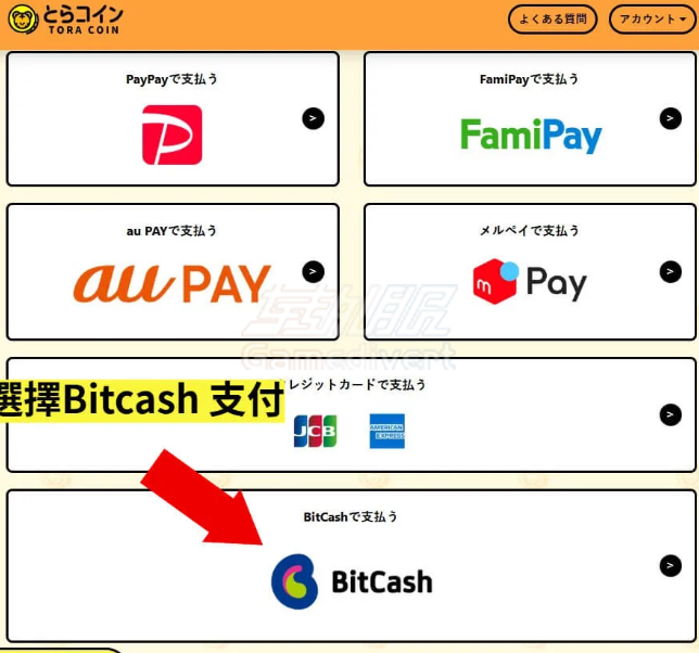 选择支付方式：Bitcash