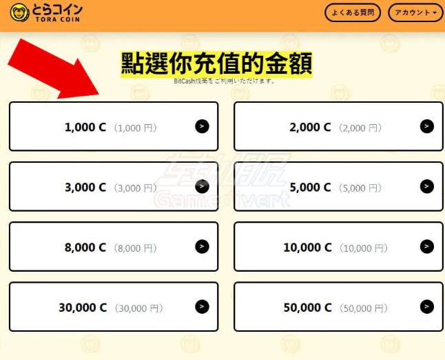 选择欲购买的点数金额